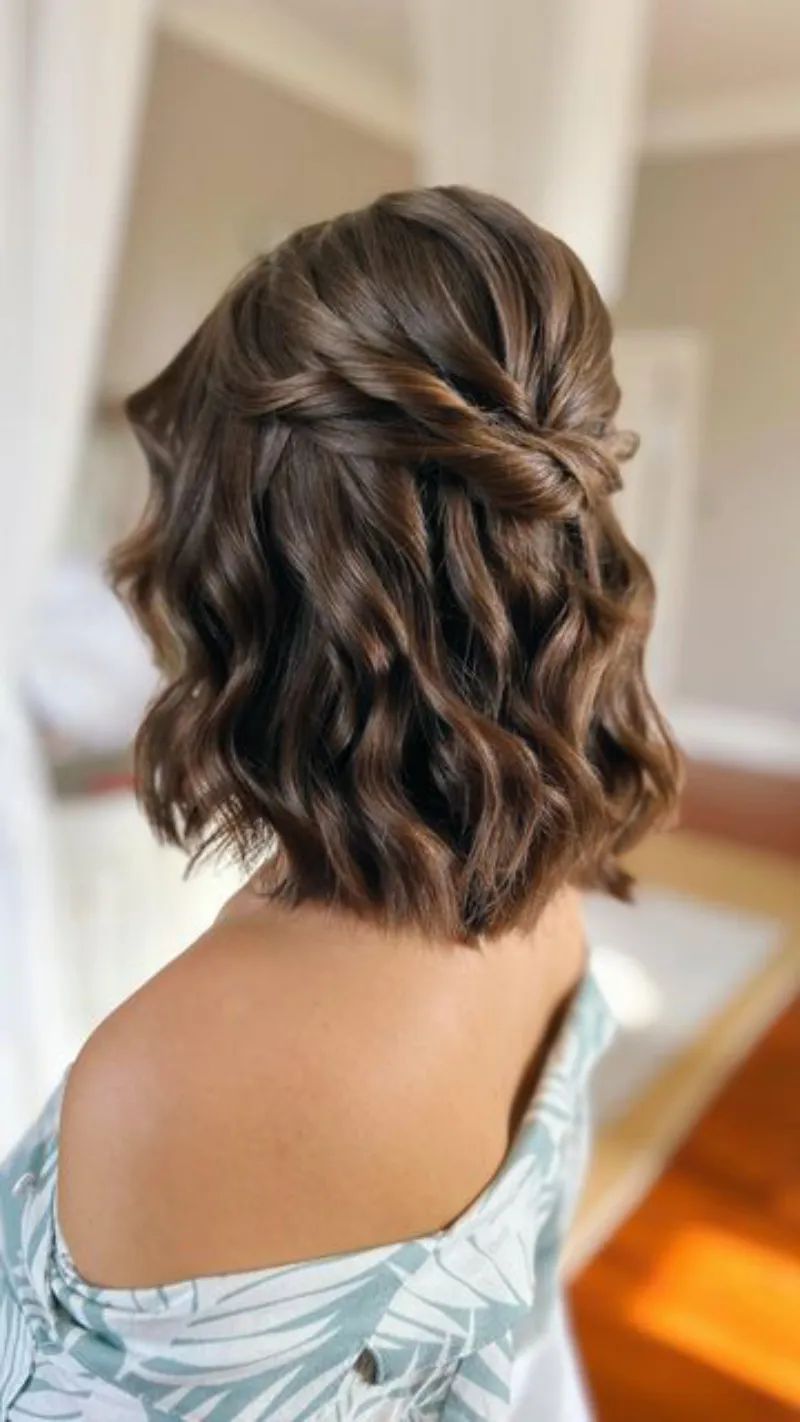 Dark Brown Bob Half Up Twist Dark Brown Bob Half Up Twist — Prom Hairstyles for Short Hair