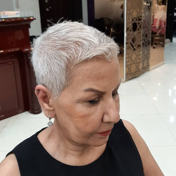 Short Textured Silver Blonde Pixie Short Textured Silver Blonde Pixie — Haircuts for Women Over 60