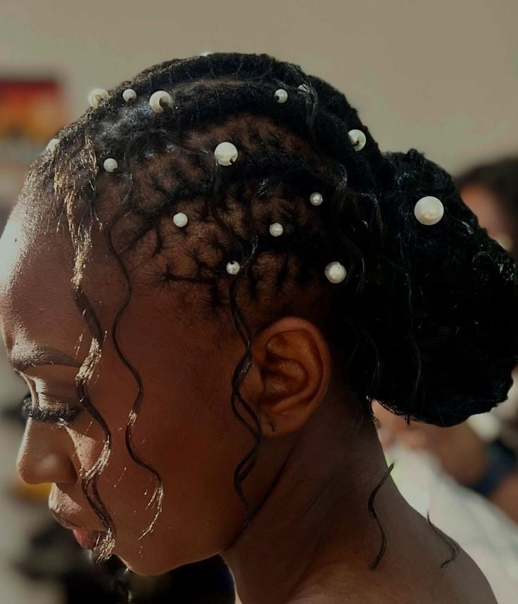 Elegant Loc Updo With Pearls — Loc Updos