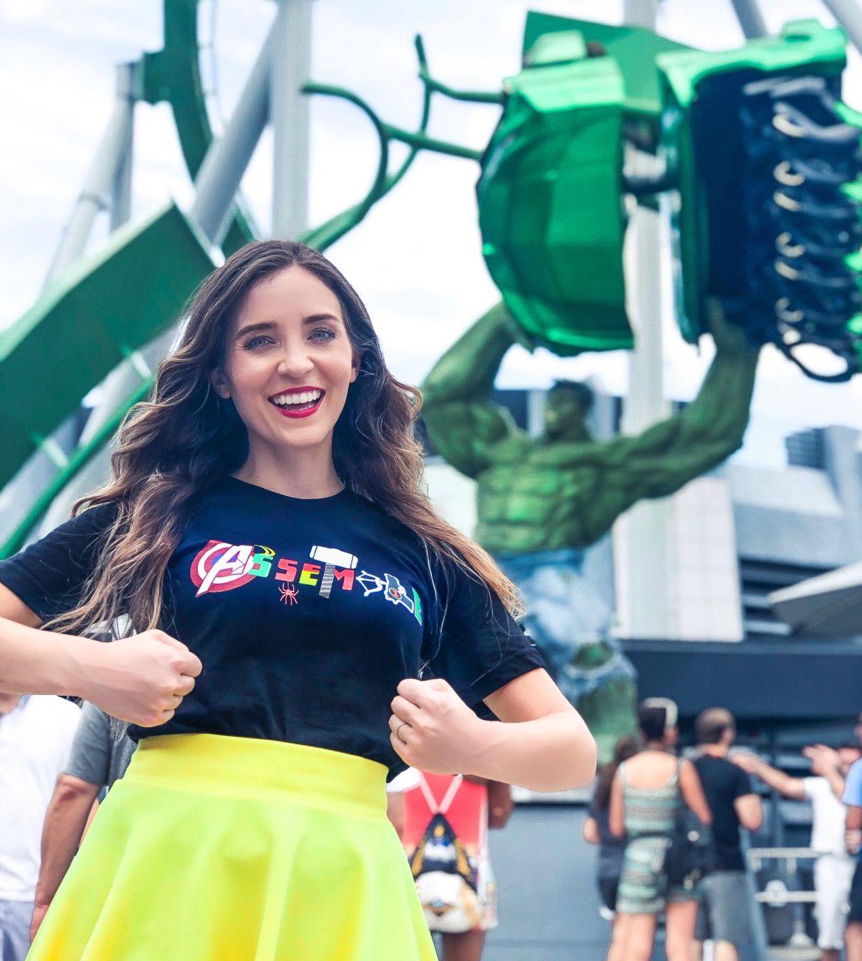 Superhero Graphic Tee with a Bright Yellow Flared Skirt Superhero Graphic Tee with a Bright Yellow Flared Skirt — Universal Studios Outfits