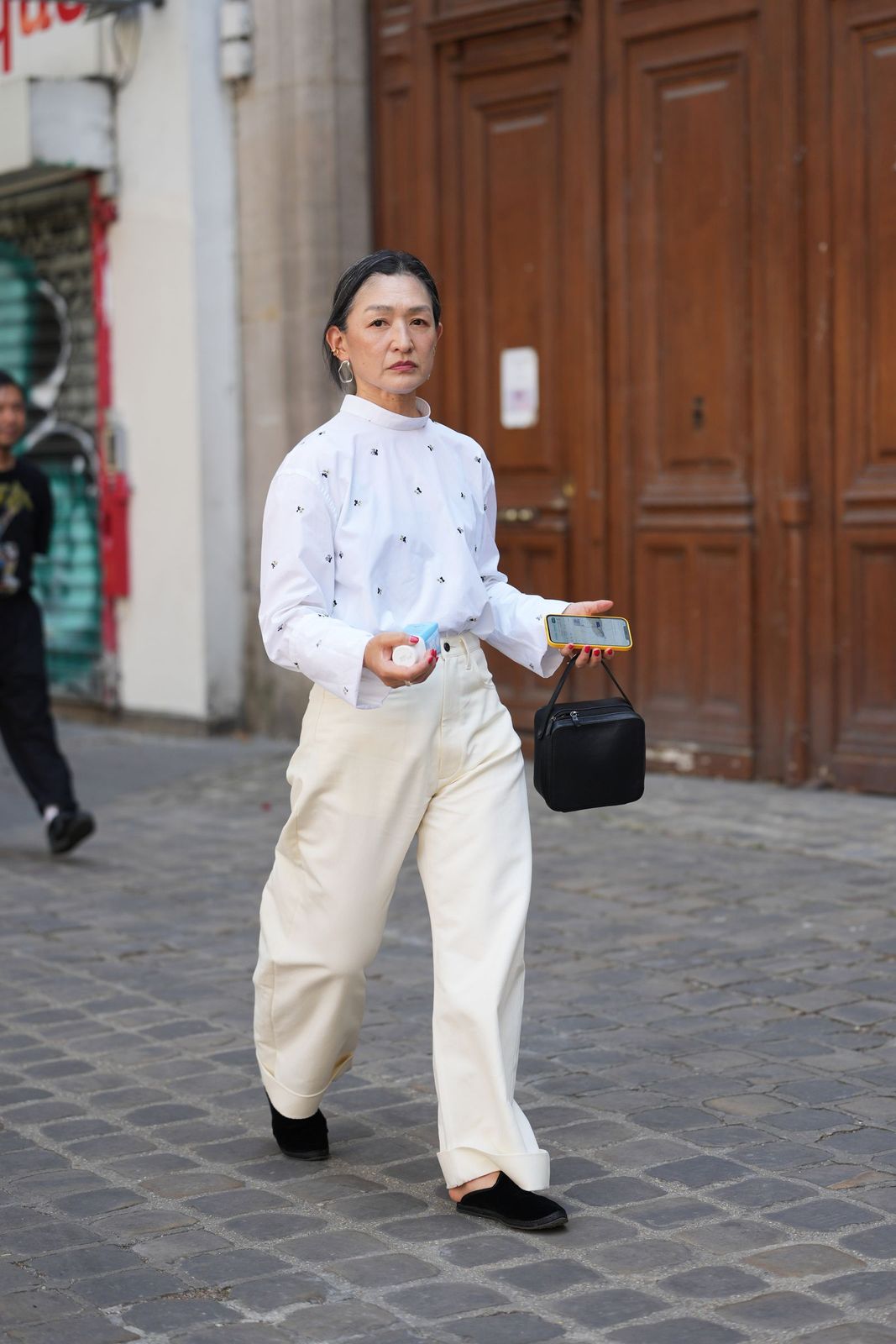 Elegant Simplicity: Embroidered Blouse with Wide-Leg Trousers — Grandma Outfits