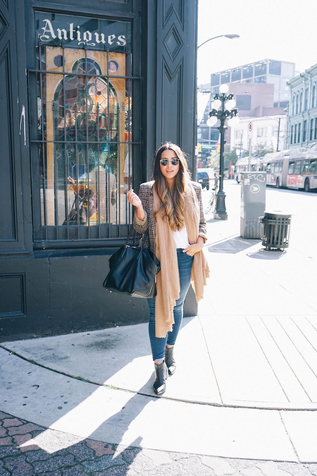 Classic Plaid Blazer with Camel Scarf — Vancouver Outfits