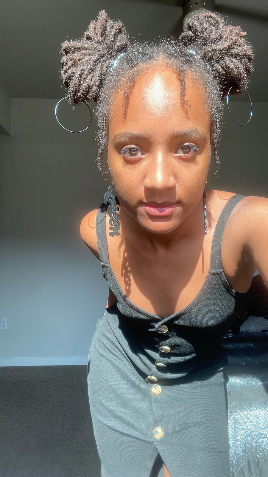 Messy Dark Brown Space Buns — Space Buns Natural Hair