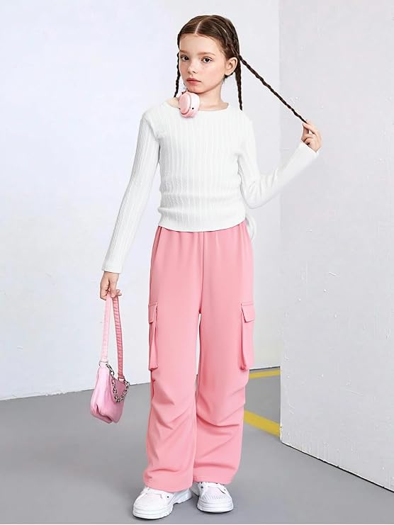 White Ribbed Top with Pink Cargo Pants and Handbag White Ribbed Top with Pink Cargo Pants and Handbag — Toddler Girl Outfits
