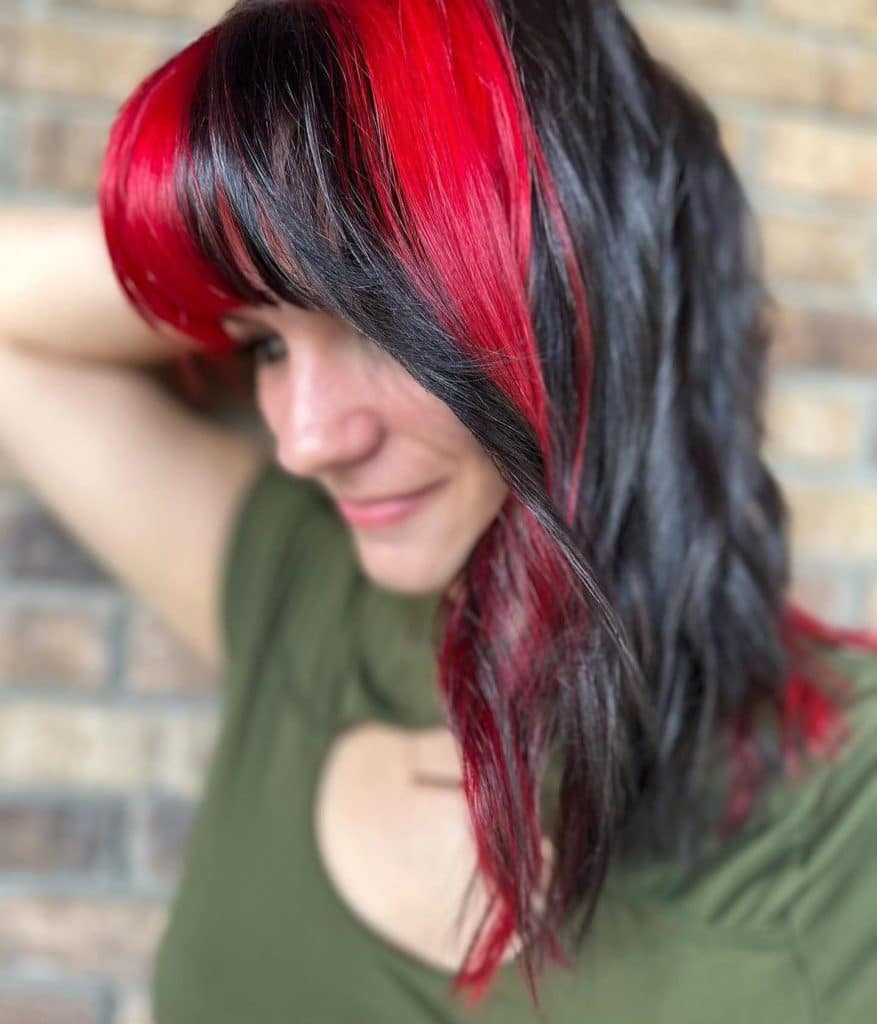 Black Base With Bright Red Highlights Visual Idea Black Base With Bright Red Highlights Visual Idea — Vivid Hair Colors