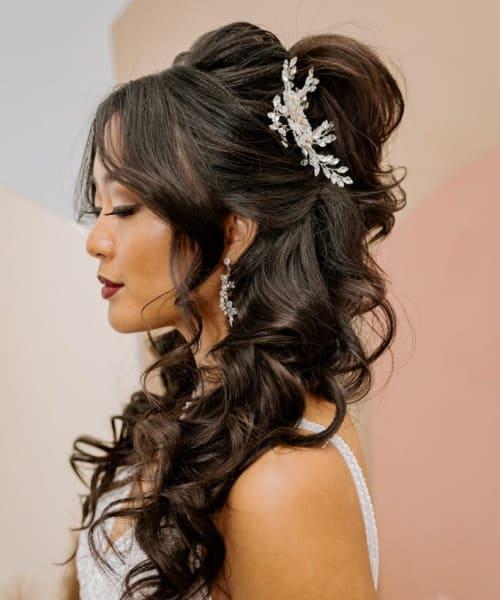 Dark Brown Curly Updo with Jewels — Wedding Hairstyles for Long Hair