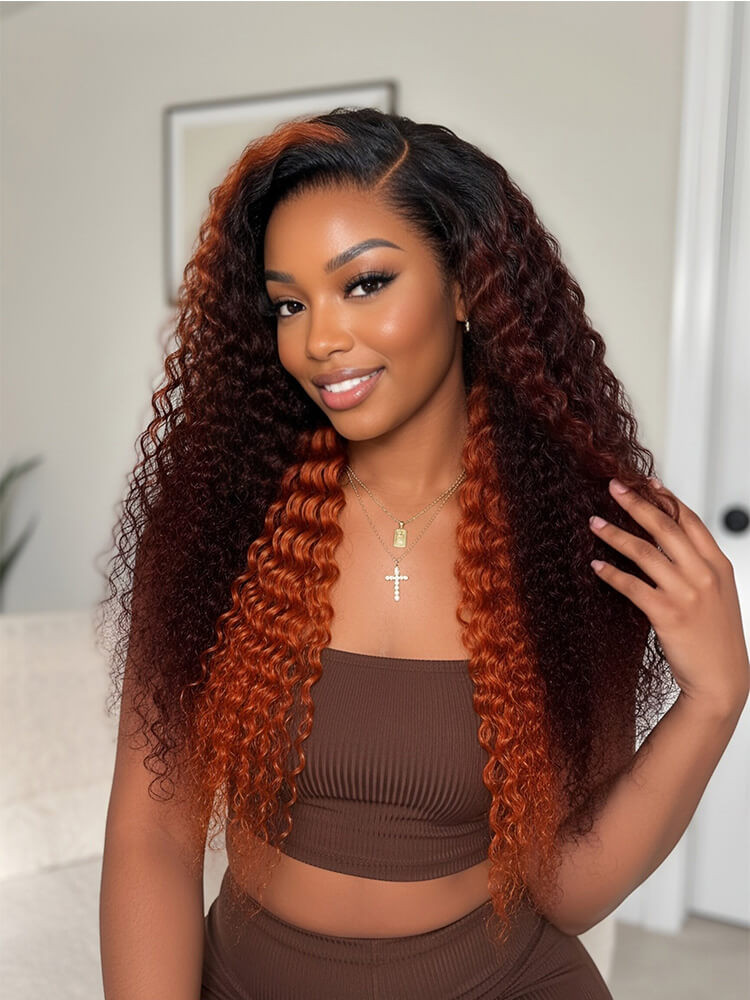 Ginger With Dark Roots And Lighter Ends Ombre Ginger On Wavy Hair — Ginger Hair on Black Women
