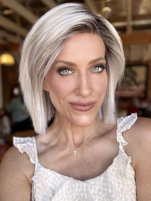 Ash Blonde Bob With Root Shadow — This Image Shows A Woman With A Straight Ash Blonde Bob With Root Shadow — This Image Shows A Woman With A Straight — Frontal Wig Styles