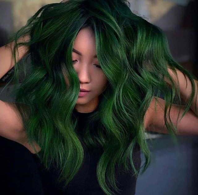 Front View Multi-Dimensional Dark Green — Dark Green Hair