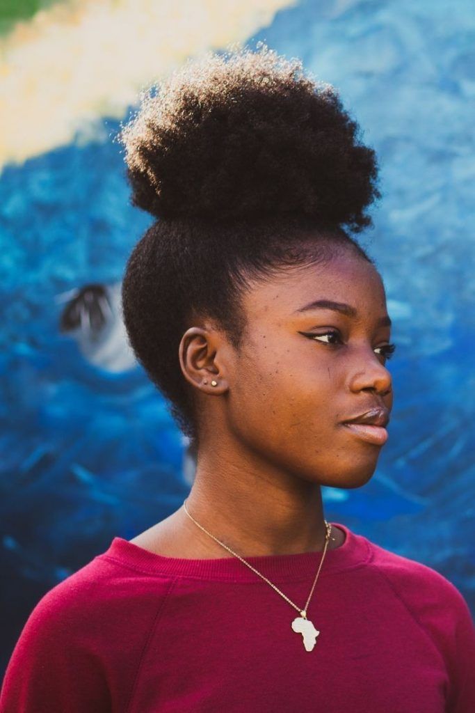 Rounded Afro Puff Side View — High Puff