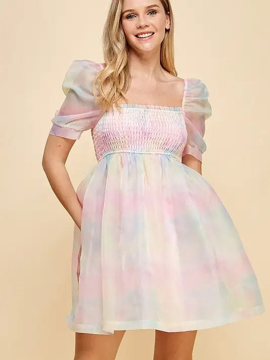 Pastel Tie-Dye Babydoll Dress with Smocked Bodice — Babydoll Dresses