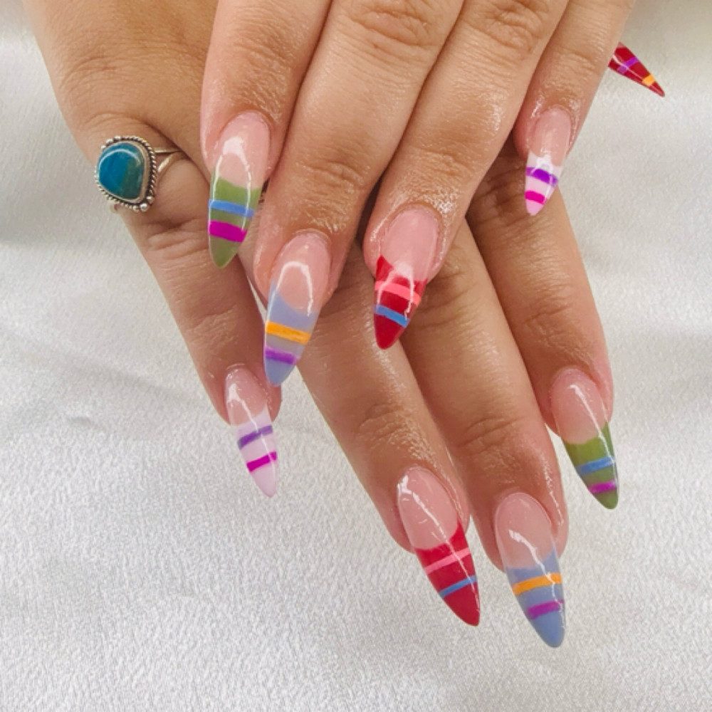Colored Stripes On French Tips Visual Idea — Miami Nails