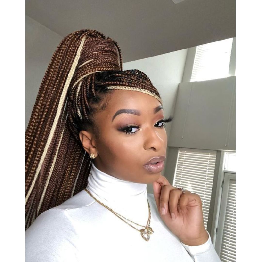 Brown and Blonde Braids in a High Ponytail — Colorful Braids