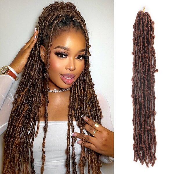Brown Butterfly Locs With Blonde Highlights