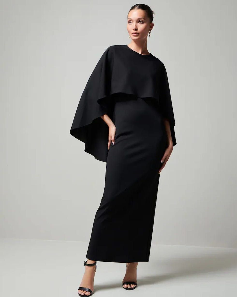 Sleek Long Dress with Elegant Cape Accent — Funeral Dresses