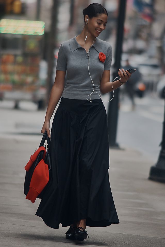 Casual Grey Polo and Black A-line Maxi Skirt Combo Casual Grey Polo and Black A-line Maxi Skirt Combo — Maxi Skirts