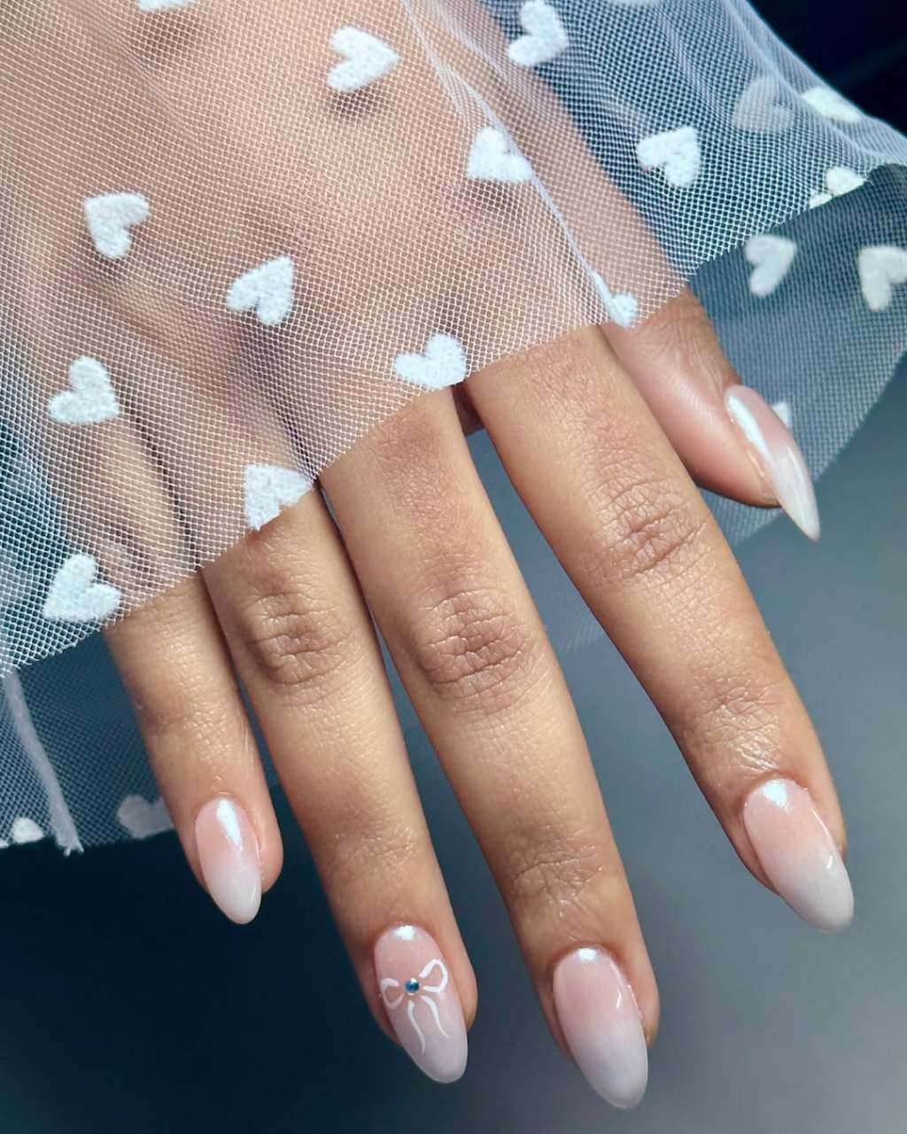 Pink Gradient Oval with Bow Accent Pink Gradient Oval with Bow Accent — Bridal Shower Nails