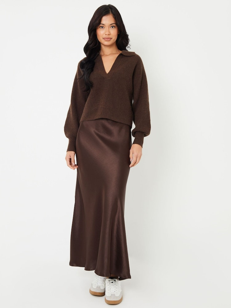 Chocolate Brown Maxi Slip Skirt with Matching Sweater Chocolate Brown Maxi Slip Skirt with Matching Sweater — Slip Skirts