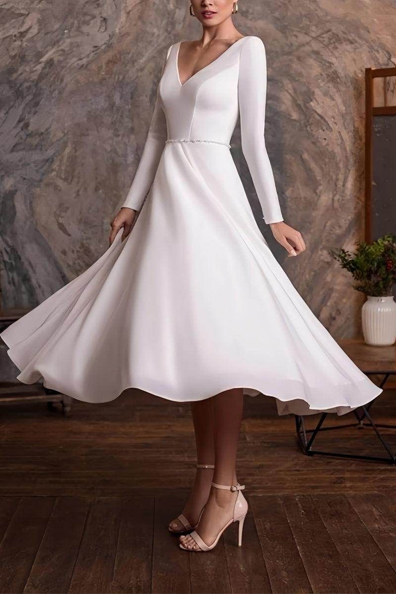 Ivory A-Line Tea-Length Dress with Beaded Belt Ivory A-Line Tea-Length Dress with Beaded Belt — Bridal Shower Dresses