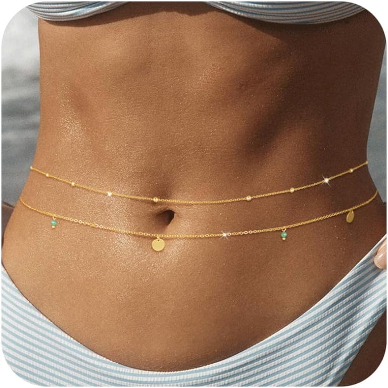 Layered Gold Body Chains with Beachwear Layered Gold Body Chains with Beachwear — Waist Beads