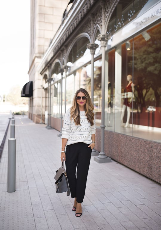 Open-Knit Sweater with Cropped Trousers for Shopping — Dallas Outfits