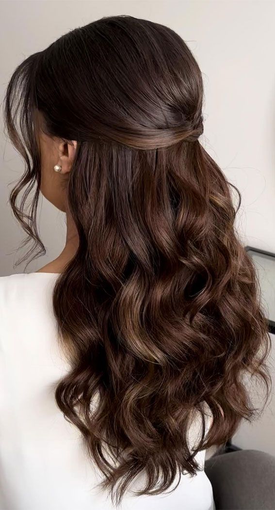 Dark Brown With Subtle Highlights Visual Idea Dark Brown With Subtle Highlights Visual Idea — Half Up Half Down Long Hair