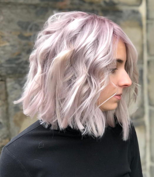 Soft Lilac Bob With Blonde Highlights — Lilac Hair