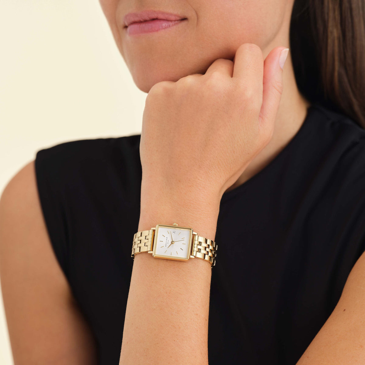 Gold Square Watch with Black Top — Gold Watches for Women