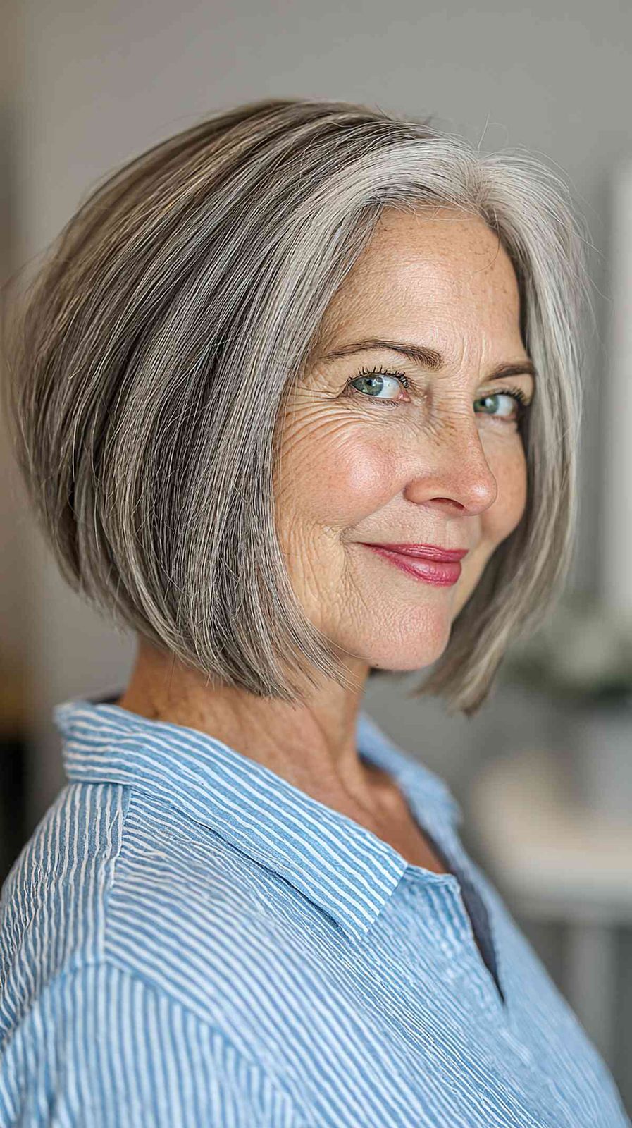 Grey Inverted Bob With Blonde Highlights Grey Inverted Bob With Blonde Highlights