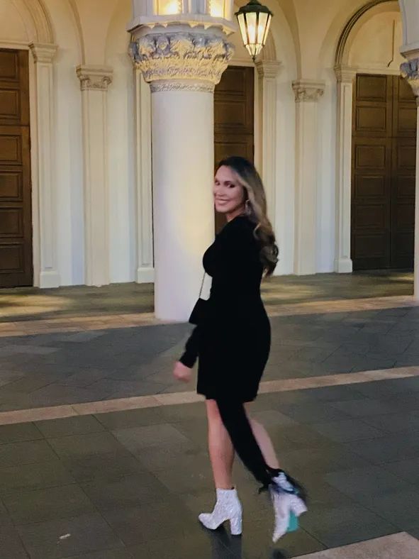 Black Velvet Mini Dress with Sparkly White Ankle Boots — Vegas Club Outfits