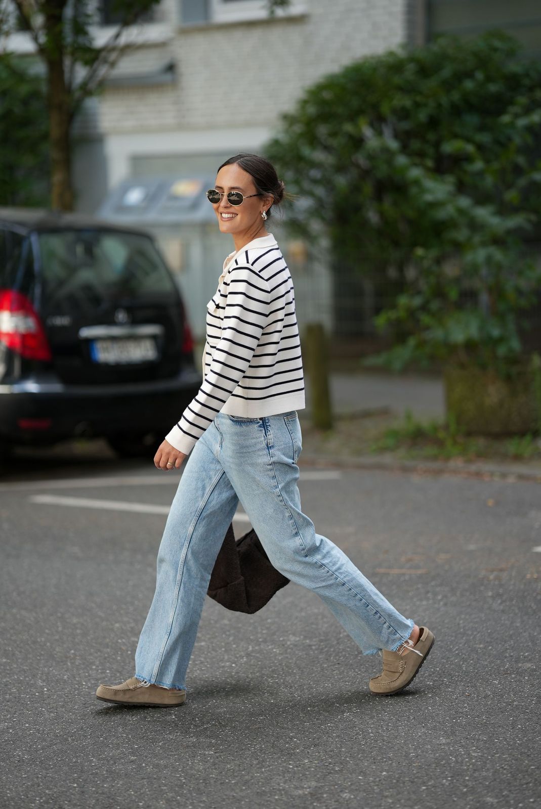 Casual Comfort: Straight Leg Jeans with a Striped Sweater — Light Wash Jeans Outfits