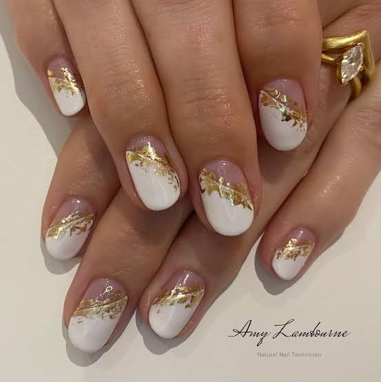 Gold Foil Accents On French Tips Visual Idea Gold Foil Accents On French Tips Visual Idea — Shellac Nails