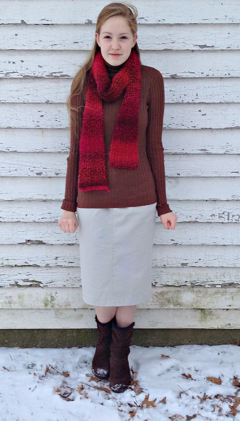Light Beige Pencil Skirt with Turtleneck and Scarf for Winter — Pencil Skirt Outfits