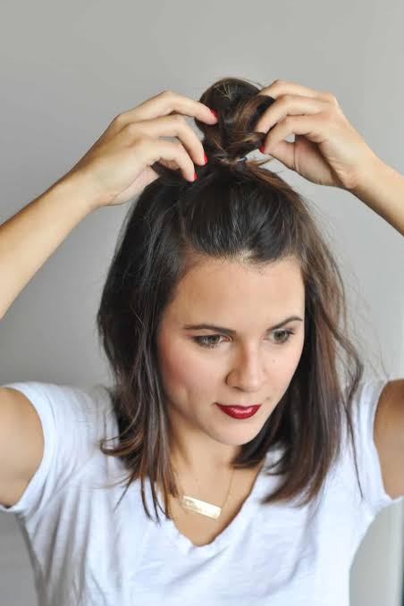 Chin Short Dark Brown Hair Half Up Bun Chin Short Dark Brown Hair Half Up Bun