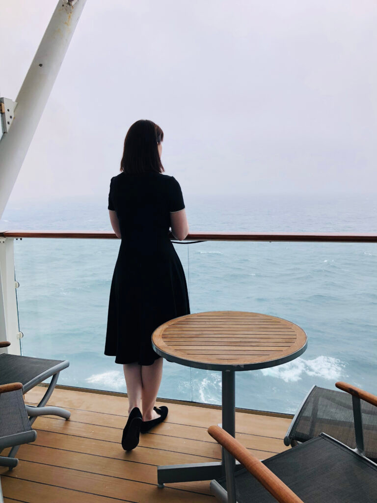 Classic Black Fit-and-Flare Midi Dress with Ballet Flats — Cruise Dinner Outfits