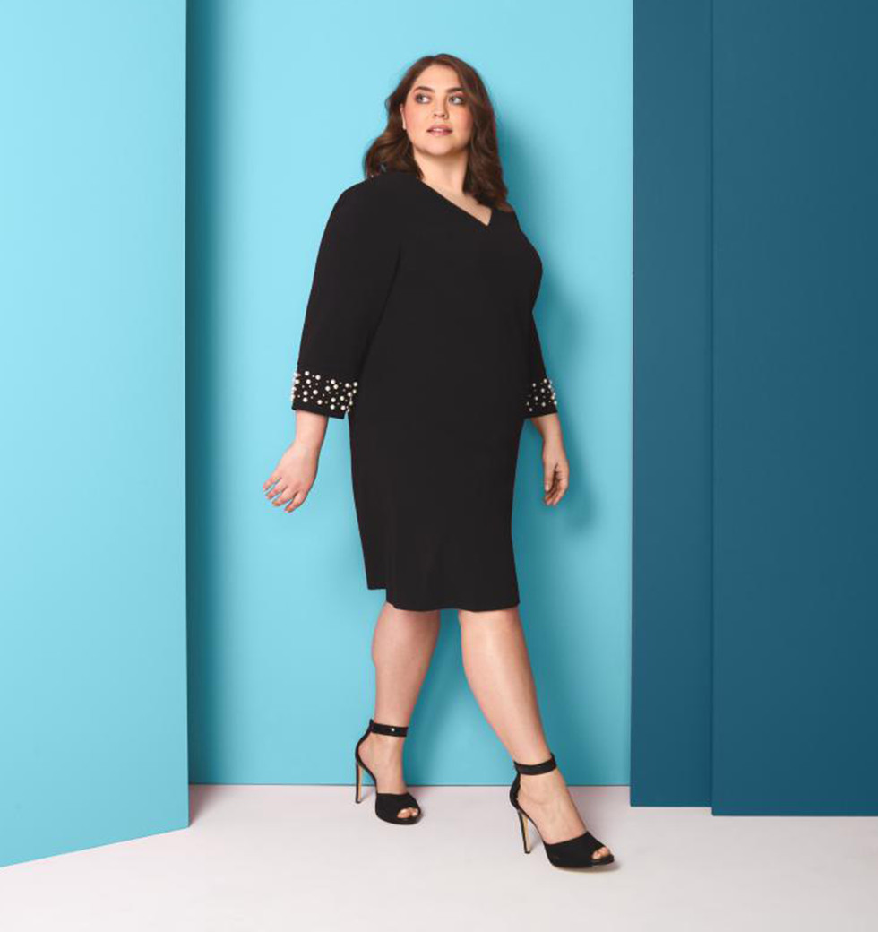 Black Midi Dress with Embellished Cuffs — Dresses for Big Bust