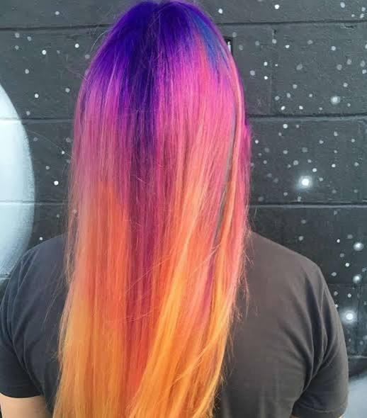 Long Layers Purple To Orange Gradient — Sunset Hair