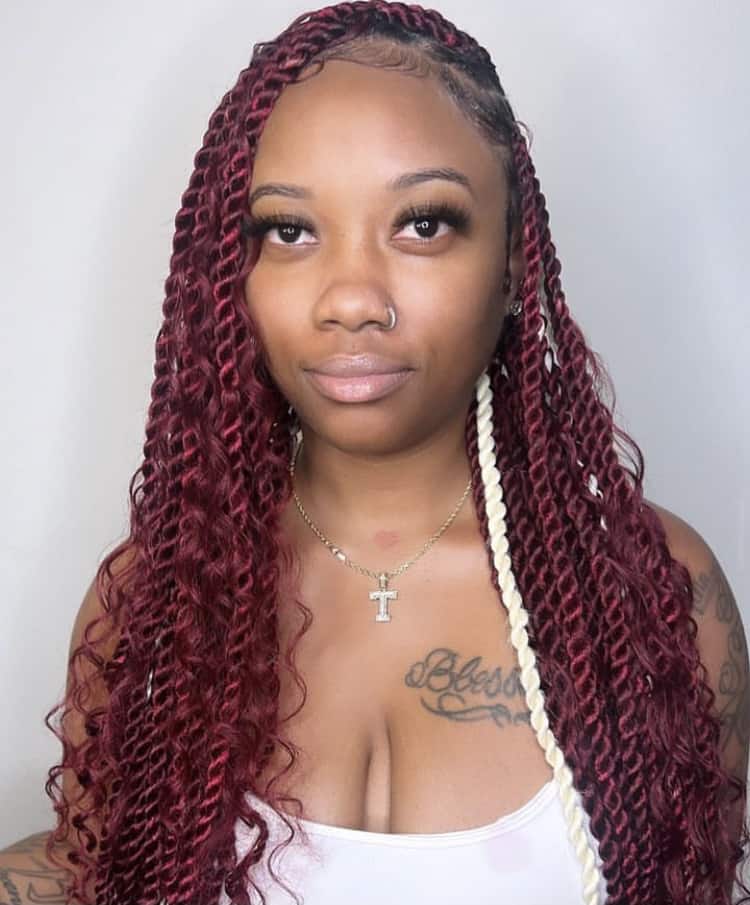 Burgundy Black Twists With Blonde Streak Burgundy Black Twists With Blonde Streak — Island Twists