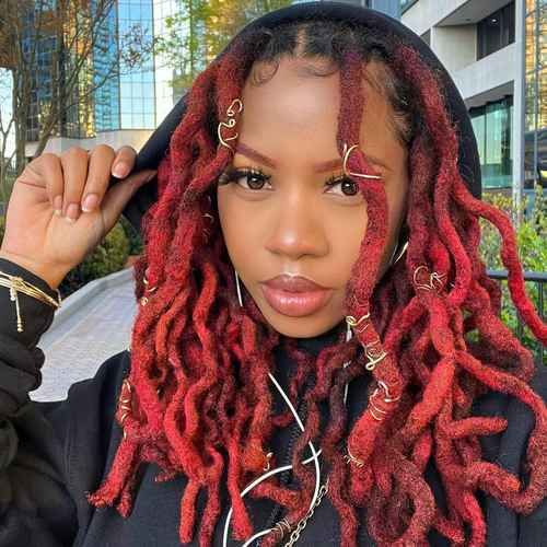 Collarbone Red Locs With Gold Accents Collarbone Red Locs With Gold Accents