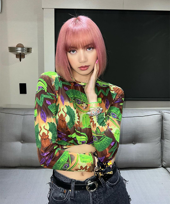 Vibrant Print and Pink Bob: A Playful Casual Ensemble — Blunt Bangs