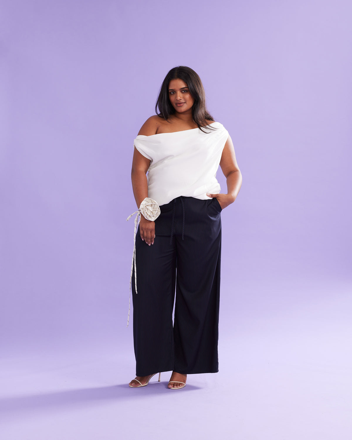 Evening Casual Outfit Idea — Pinstripe Pants Outfits