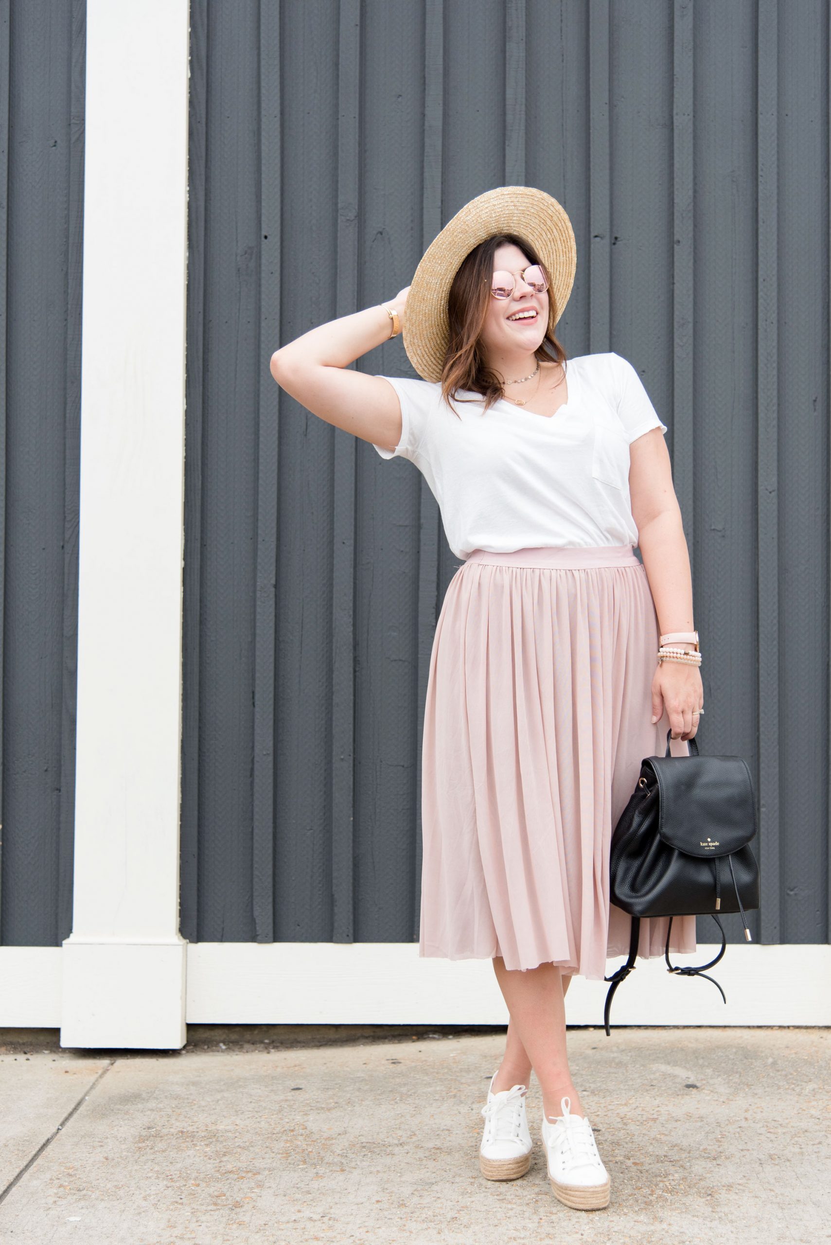 Pleated Midi Skirt and T-Shirt for a Casual Chic Look — Fair Outfits