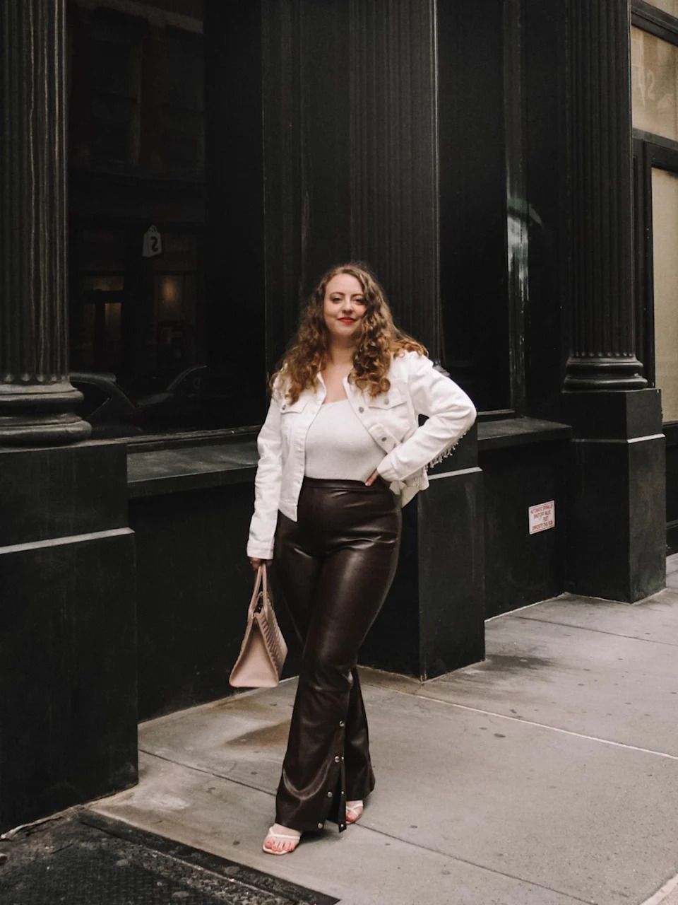 Edgy Evening: Denim Jacket with Faux Leather Flares — It Girl Outfits