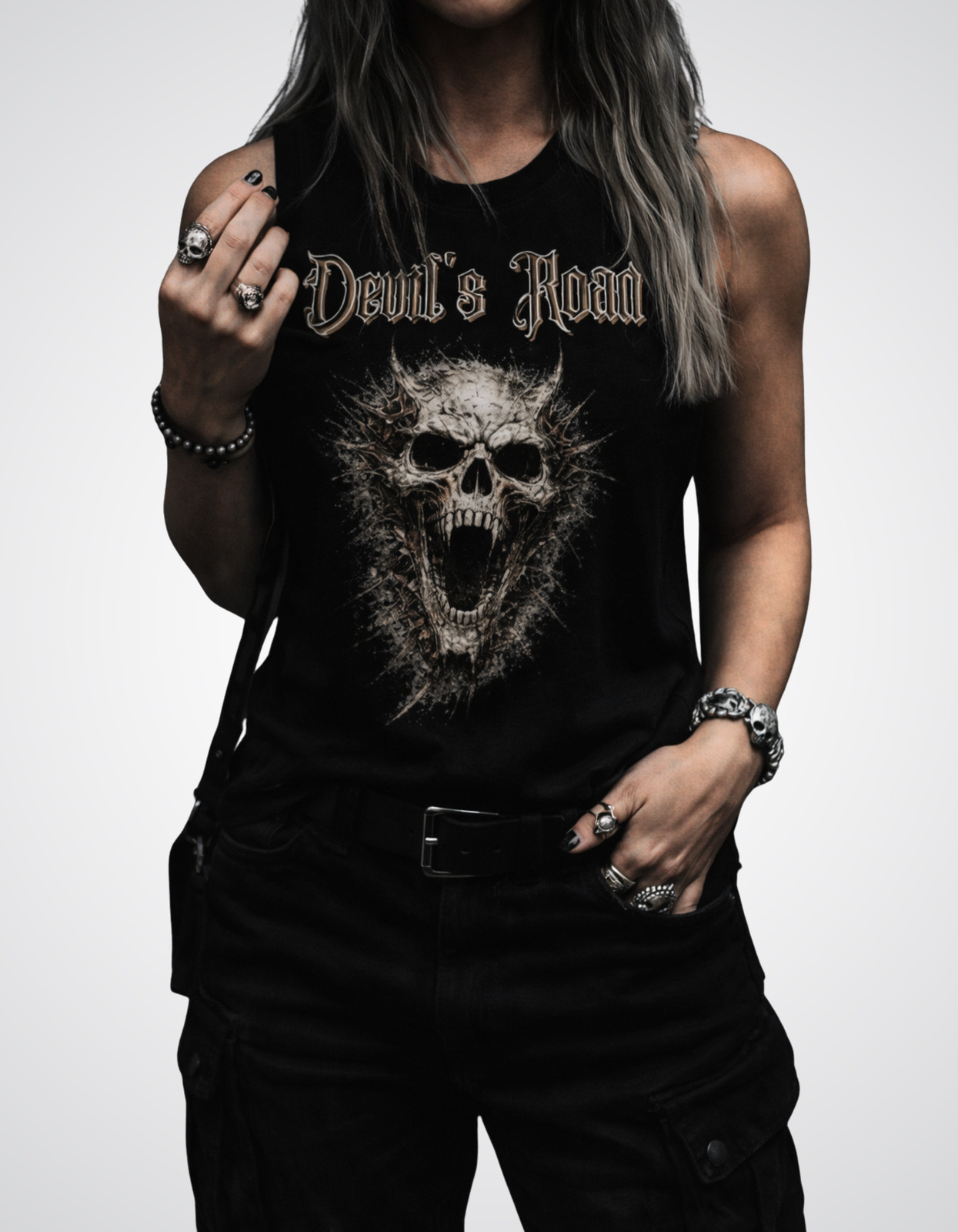 Skull Graphic Tee with Statement Accessories Skull Graphic Tee with Statement Accessories — Metalhead Outfits