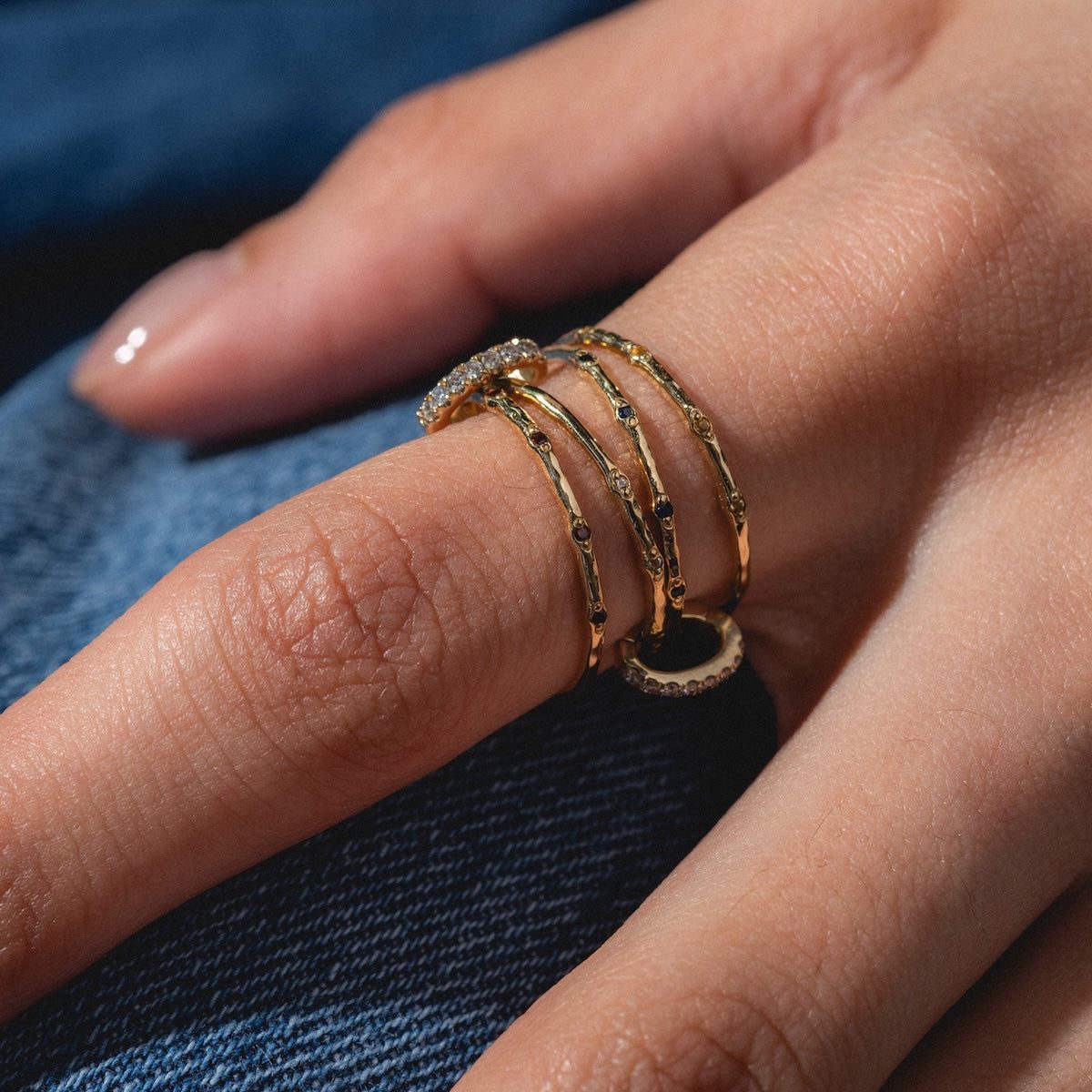 Delicate Stone Stack with Purple Accents Delicate Stone Stack with Purple Accents — Stacked Rings