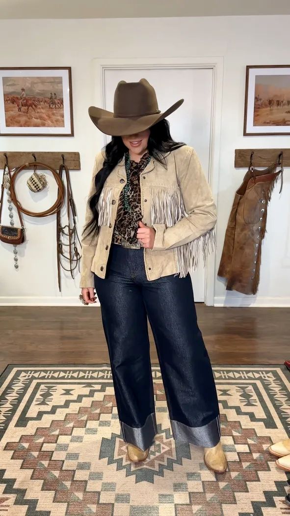Leopard Print Blouse with Fringed Suede Jacket — Ranch Outfits