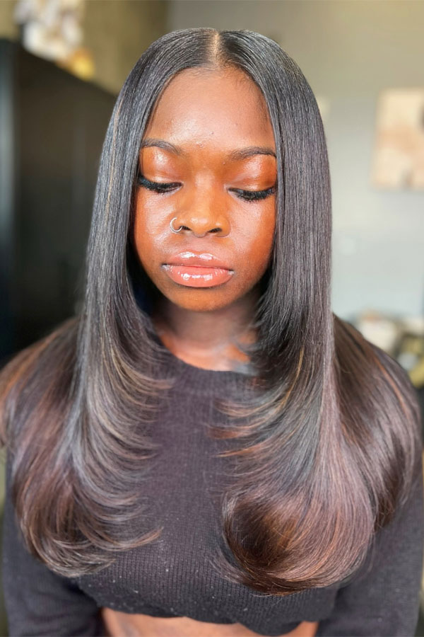 Sleek Ebony With Feathered Ends — Volumizing Haircuts for Thin Hair