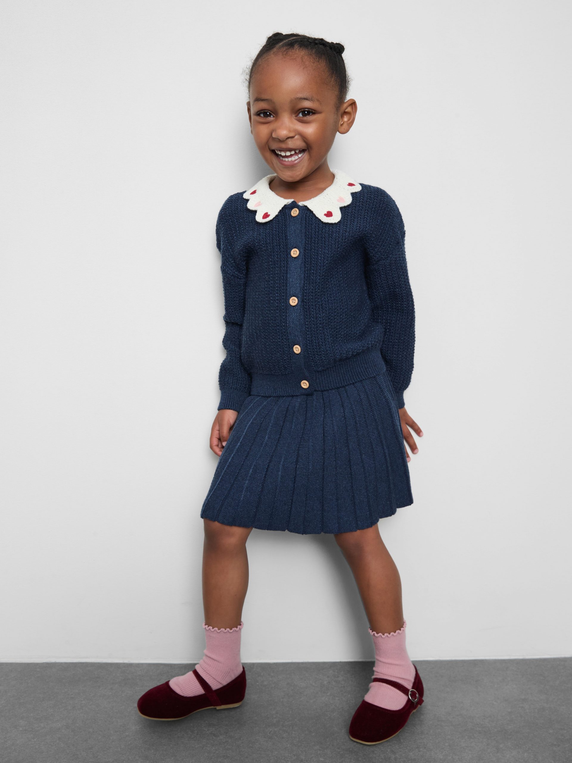 Navy Knit Cardigan Set with Heart Details Navy Knit Cardigan Set with Heart Details — Little Girl Outfits