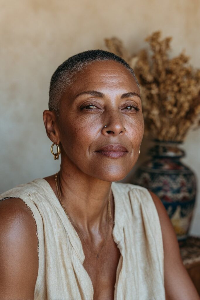 Textured Slicked-Back Grey Pixie — Natural Hairstyles Over 50