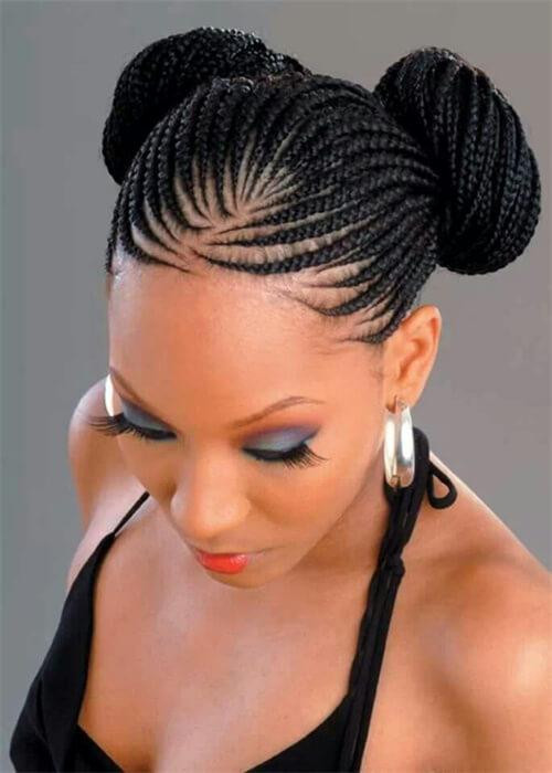 Cornrows Styled into Two High Buns Cornrows Styled into Two High Buns — Cornrow Bun